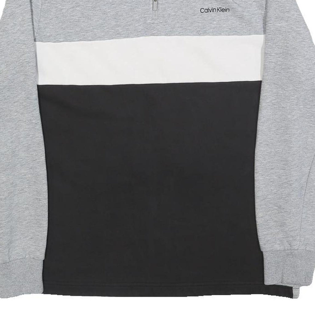 CALVIN KLEIN Mens Grey & Black & White Quarter Zip S Sweatshirt Cotton Pullover