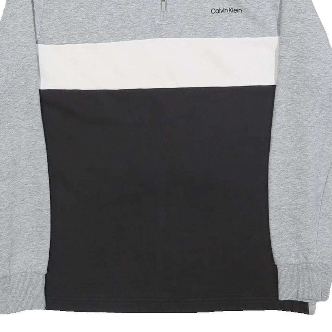 CALVIN KLEIN Mens Grey & Black & White Quarter Zip S Sweatshirt Cotton Pullover