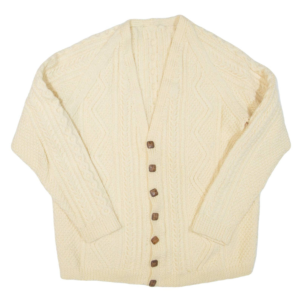 Womens Cardigan Cream V-Neck Cable Knit M