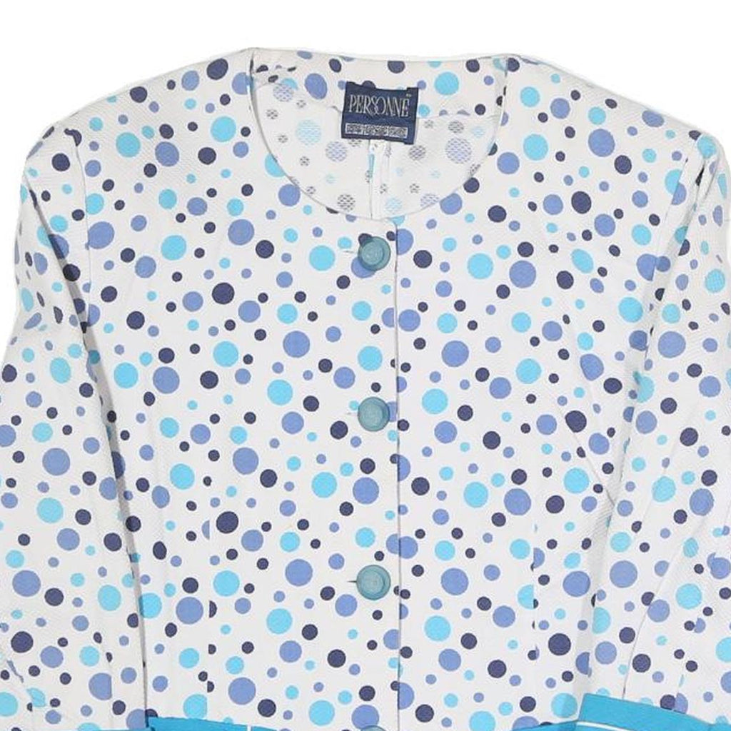 PERSONNE Womens White Blue Polka Dot Jacket S Polyester Blend Button Closure