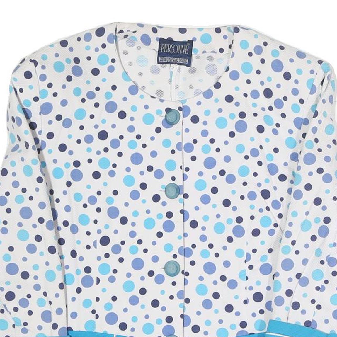 PERSONNE Womens White Blue Polka Dot Jacket S Polyester Blend Button Closure