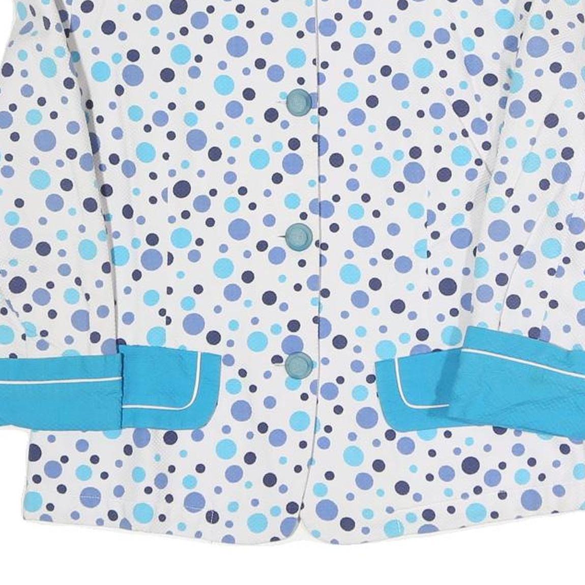 PERSONNE Womens White Blue Polka Dot Jacket S Polyester Blend Button Closure