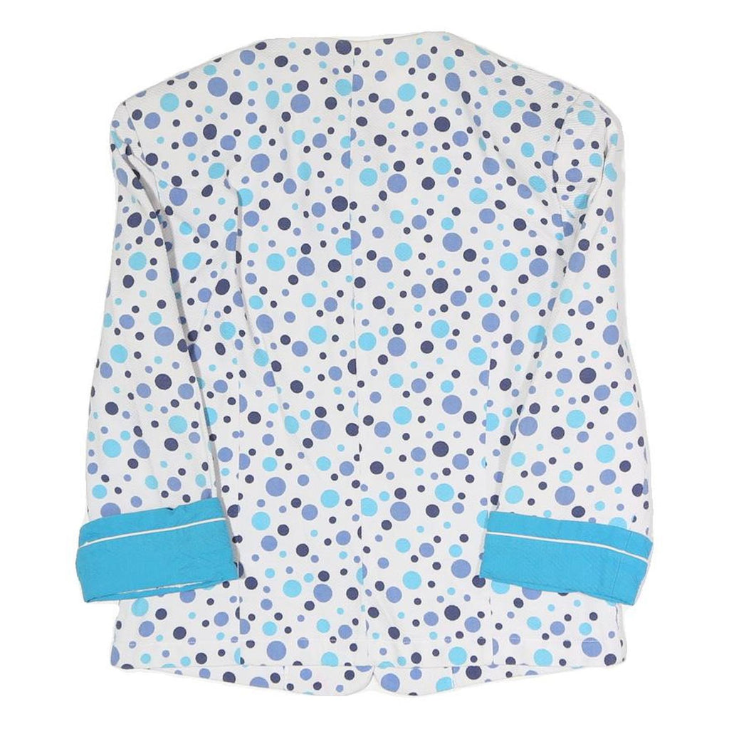 PERSONNE Womens White Blue Polka Dot Jacket S Polyester Blend Button Closure