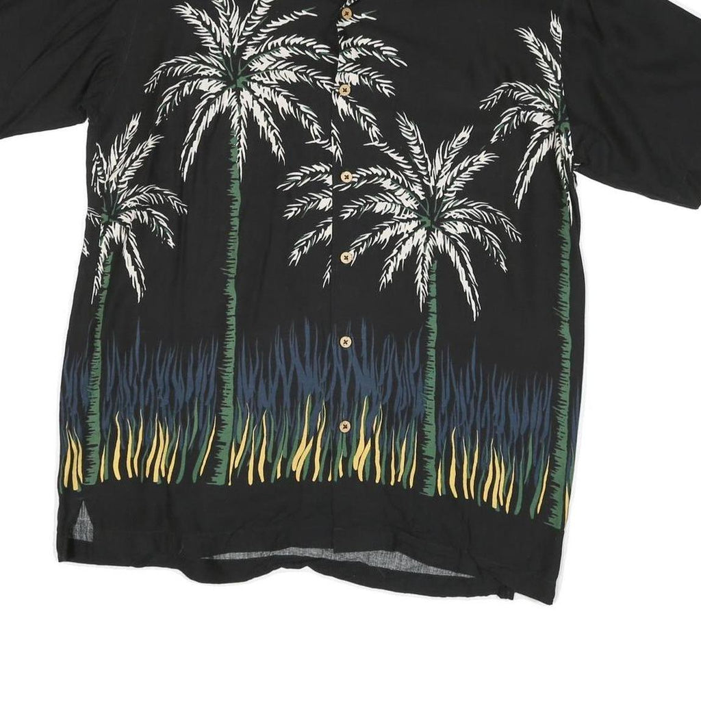 WAKIKI Mens Black Palm Tree Pattern Rayon Shirt M Summer Casual Beachwear