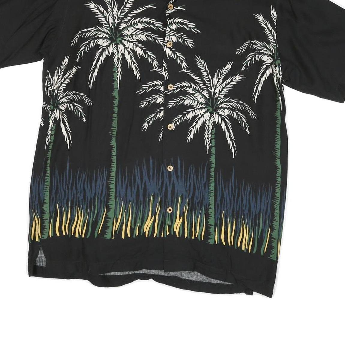 WAKIKI Mens Black Palm Tree Pattern Rayon Shirt M Summer Casual Beachwear