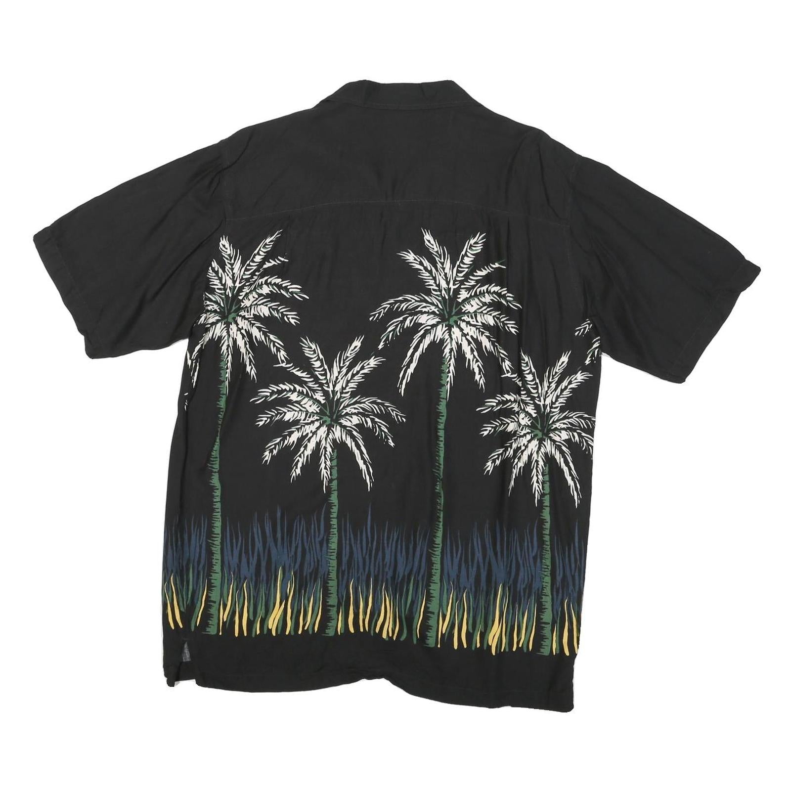WAKIKI Mens Black Palm Tree Pattern Rayon Shirt M Summer Casual Beachwear