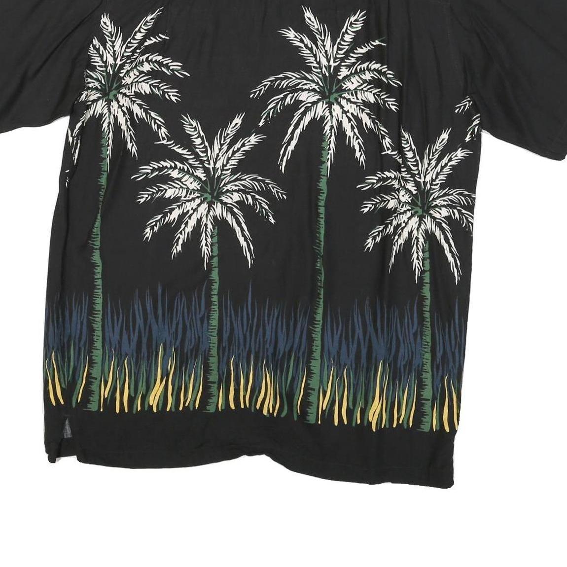 WAKIKI Mens Black Palm Tree Pattern Rayon Shirt M Summer Casual Beachwear