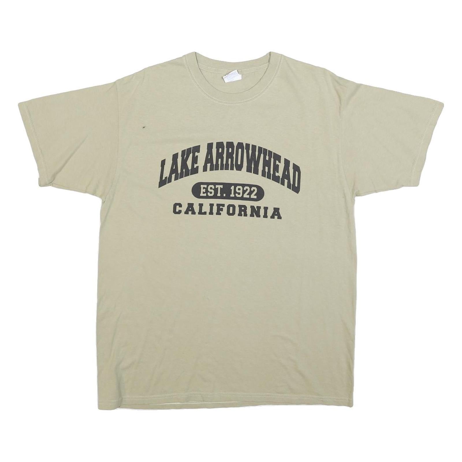YAZBEK Mens Beige Lake Arrowhead California Graphic T-Shirt L Short Sleeve Crew