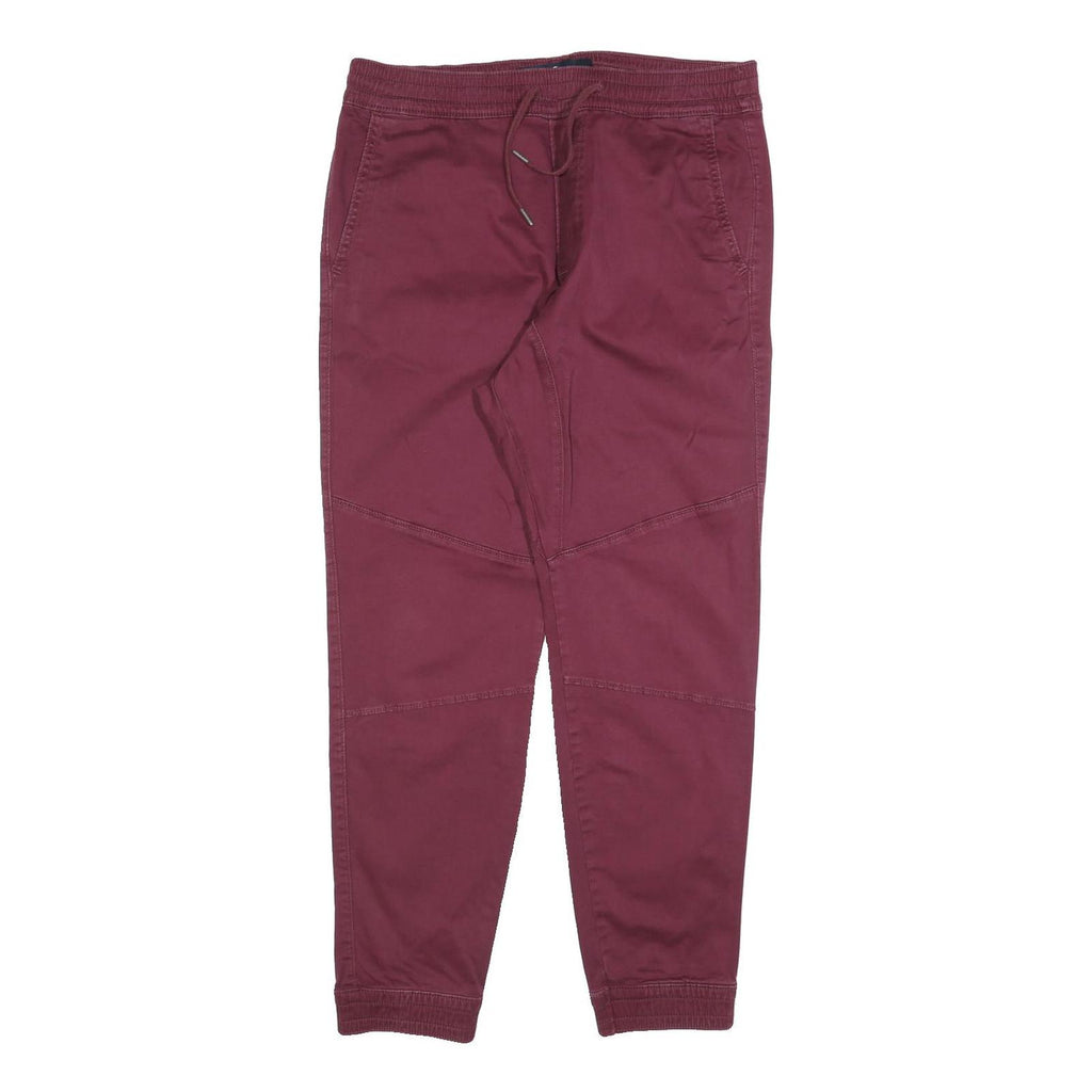 HOLLISTER Mens Cotton Blend Burgundy Slim Tapered Trousers W34 L28 Drawstring