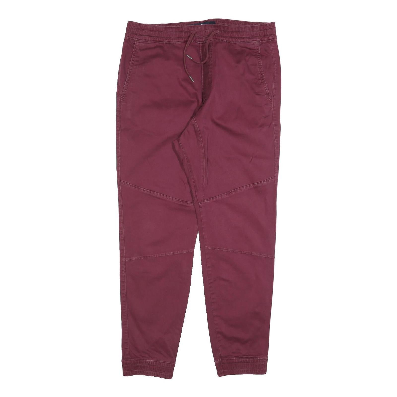 HOLLISTER Mens Cotton Blend Burgundy Slim Tapered Trousers W34 L28 Drawstring