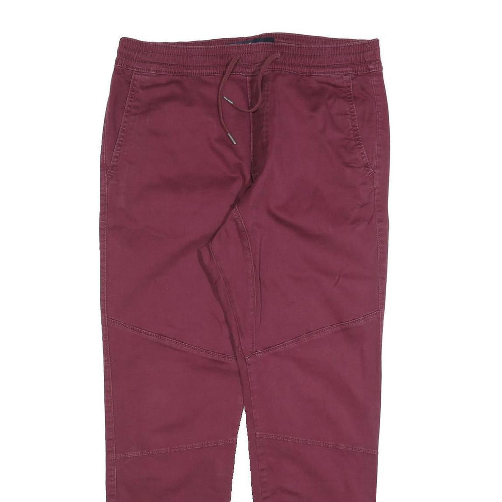 HOLLISTER Mens Cotton Blend Burgundy Slim Tapered Trousers W34 L28 Drawstring