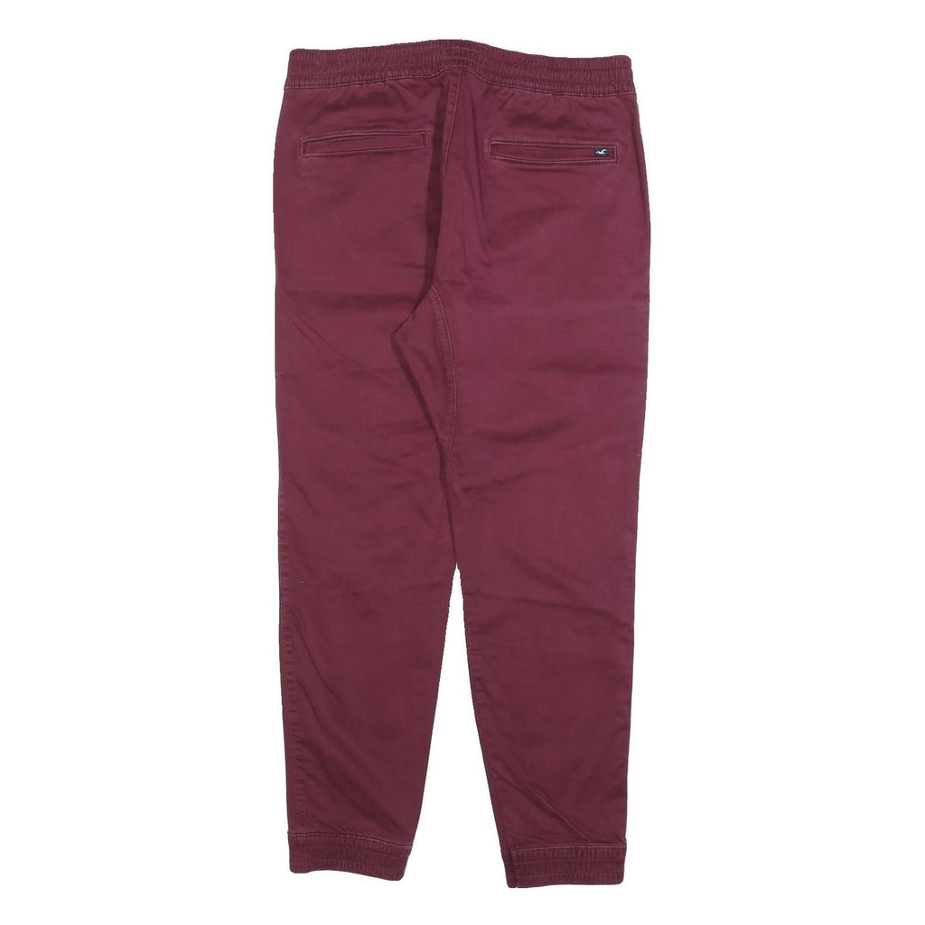 HOLLISTER Mens Cotton Blend Burgundy Slim Tapered Trousers W34 L28 Drawstring