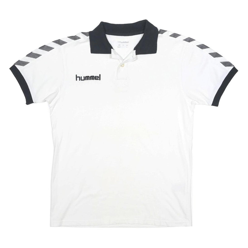 HUMMEL Mens White & Black Short Sleeve Basic Polo Shirt S Cotton Blend