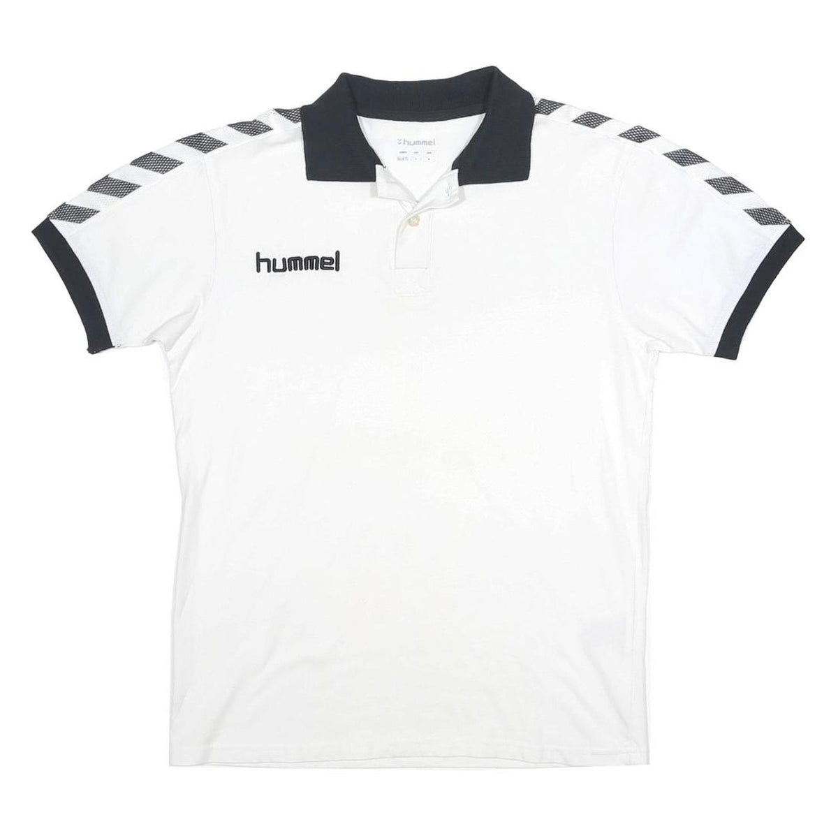 HUMMEL Mens White & Black Short Sleeve Basic Polo Shirt S Cotton Blend