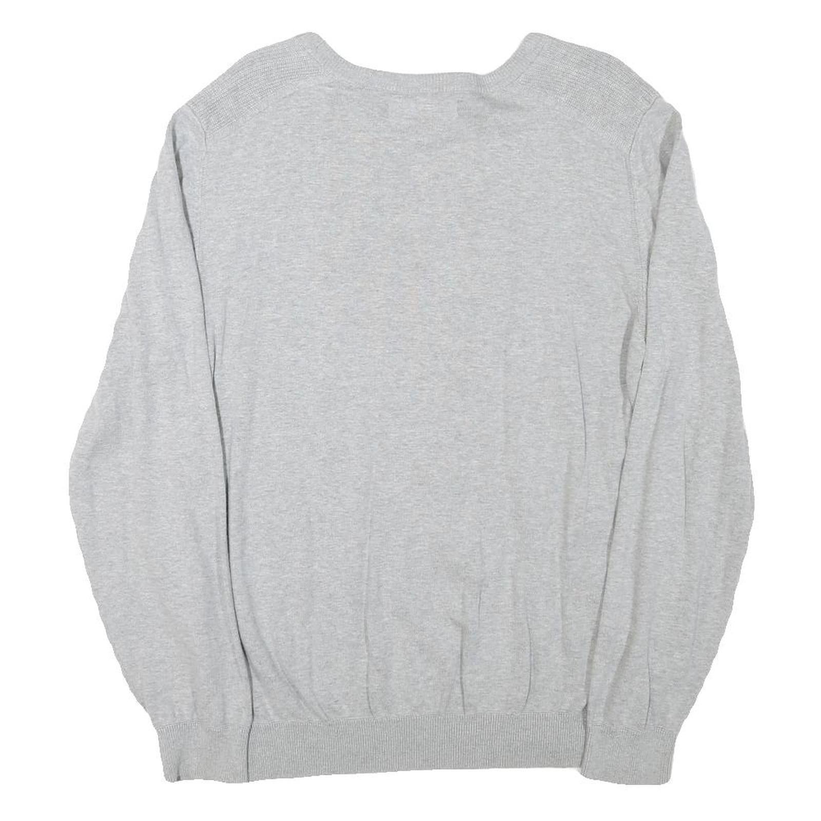 BEN SHERMAN Mens Grey Plain Cotton Blend Jumper Crew Neck Regular L