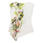 WALLIS Womens White Floral Printed Sleeveless Round Neck Top UK 14 Asymmetric