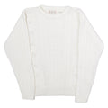 BRITISH COLONY Womens Jumper White Crew Neck 80s Cable Knit L