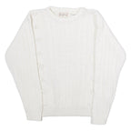 BRITISH COLONY Womens Jumper White Crew Neck 80s Cable Knit L