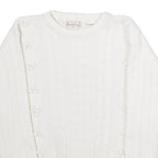 BRITISH COLONY Womens Jumper White Crew Neck 80s Cable Knit L