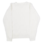 BRITISH COLONY Womens Jumper White Crew Neck 80s Cable Knit L