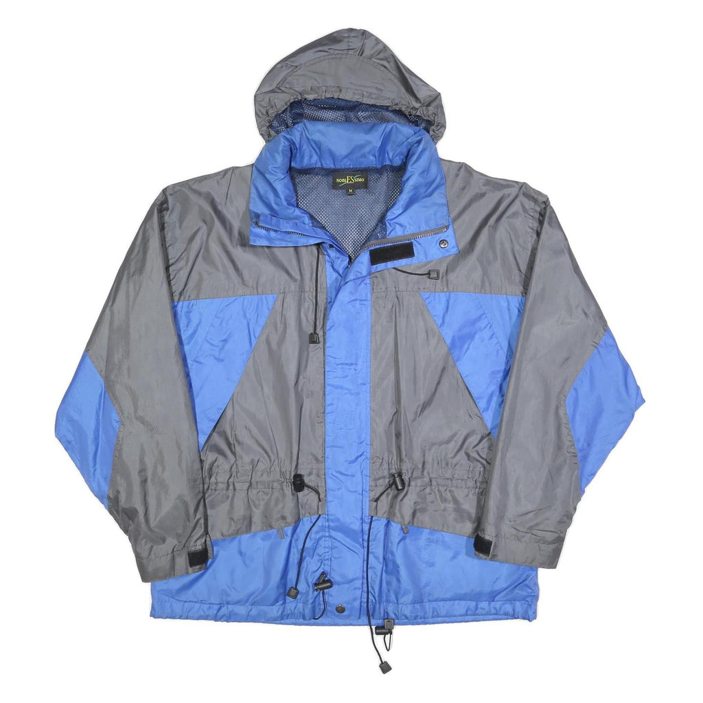 NOBLE SSIMO Mens Grey & Blue Outdoor Jacket M Polyester Blend Zip Hooded
