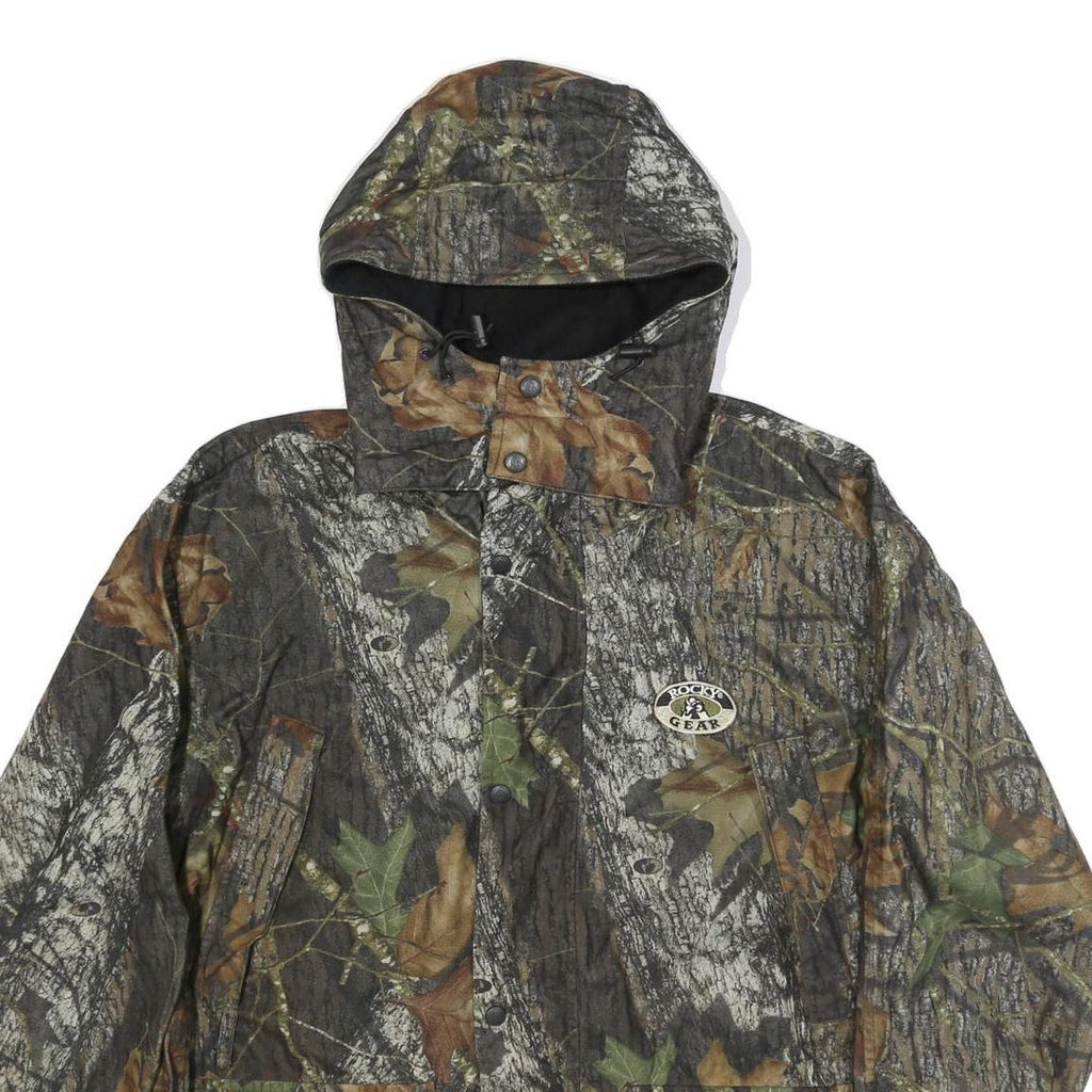 ROCKY GEAR Mens Green & Brown Camouflage Outdoor Jacket L Polyester Zip Hooded