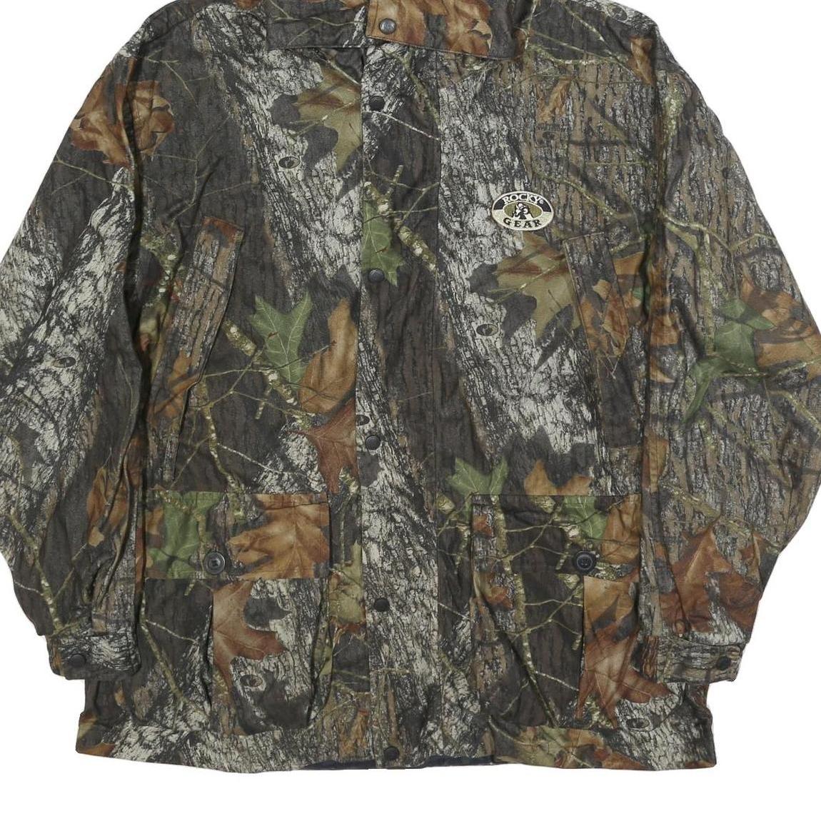 ROCKY GEAR Mens Green & Brown Camouflage Outdoor Jacket L Polyester Zip Hooded