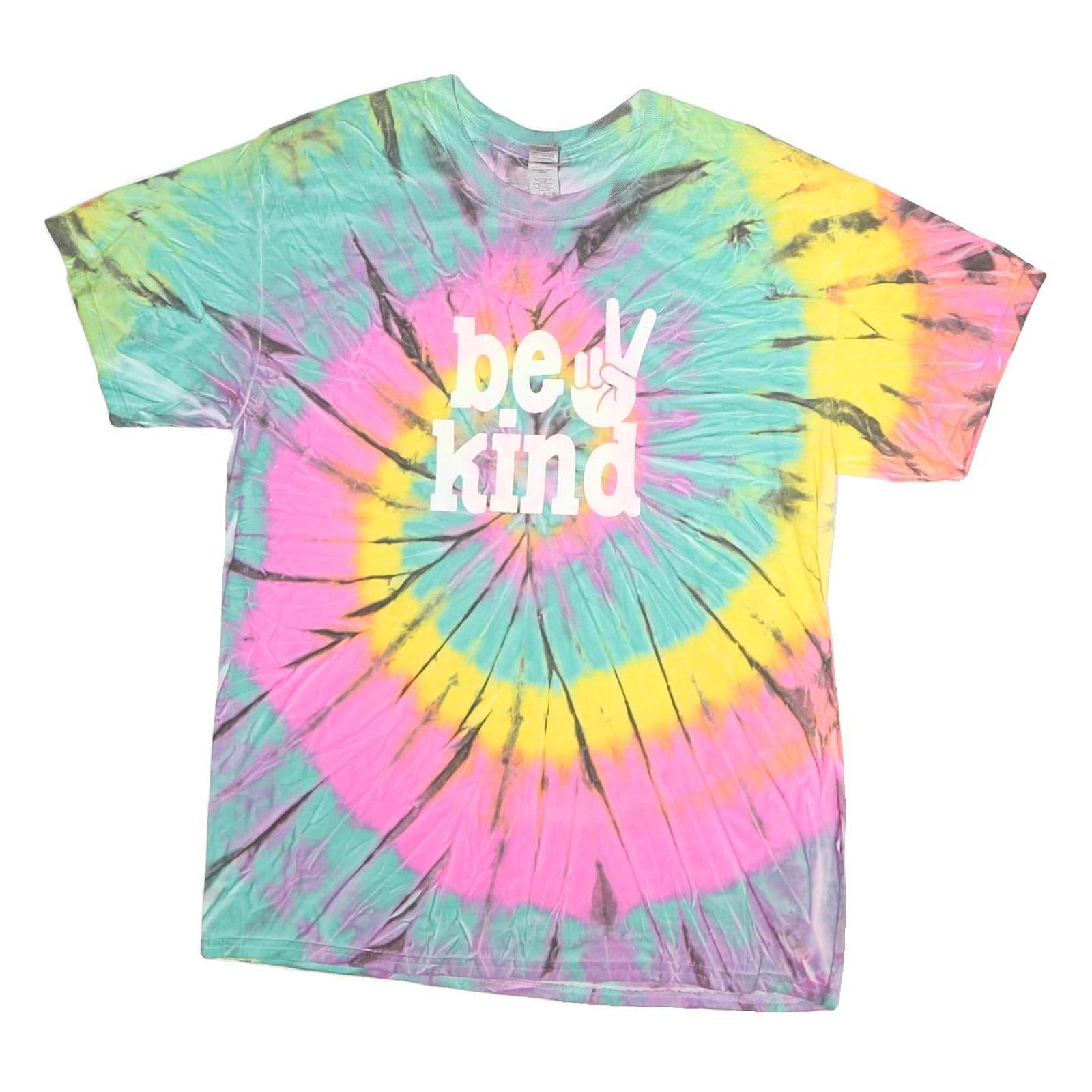 GILDAN Mens Multicolour Tie Dye Graphic T-Shirt L Short Sleeve Crew Neck Be Kind