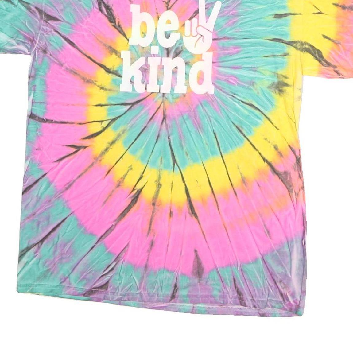 GILDAN Mens Multicolour Tie Dye Graphic T-Shirt L Short Sleeve Crew Neck Be Kind