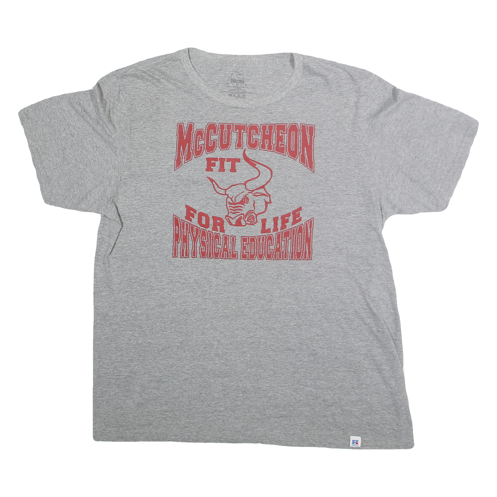 RUSSELL ATHLETIC Mens Grey & Red Graphic T-Shirt L Short Sleeve Crew Neck