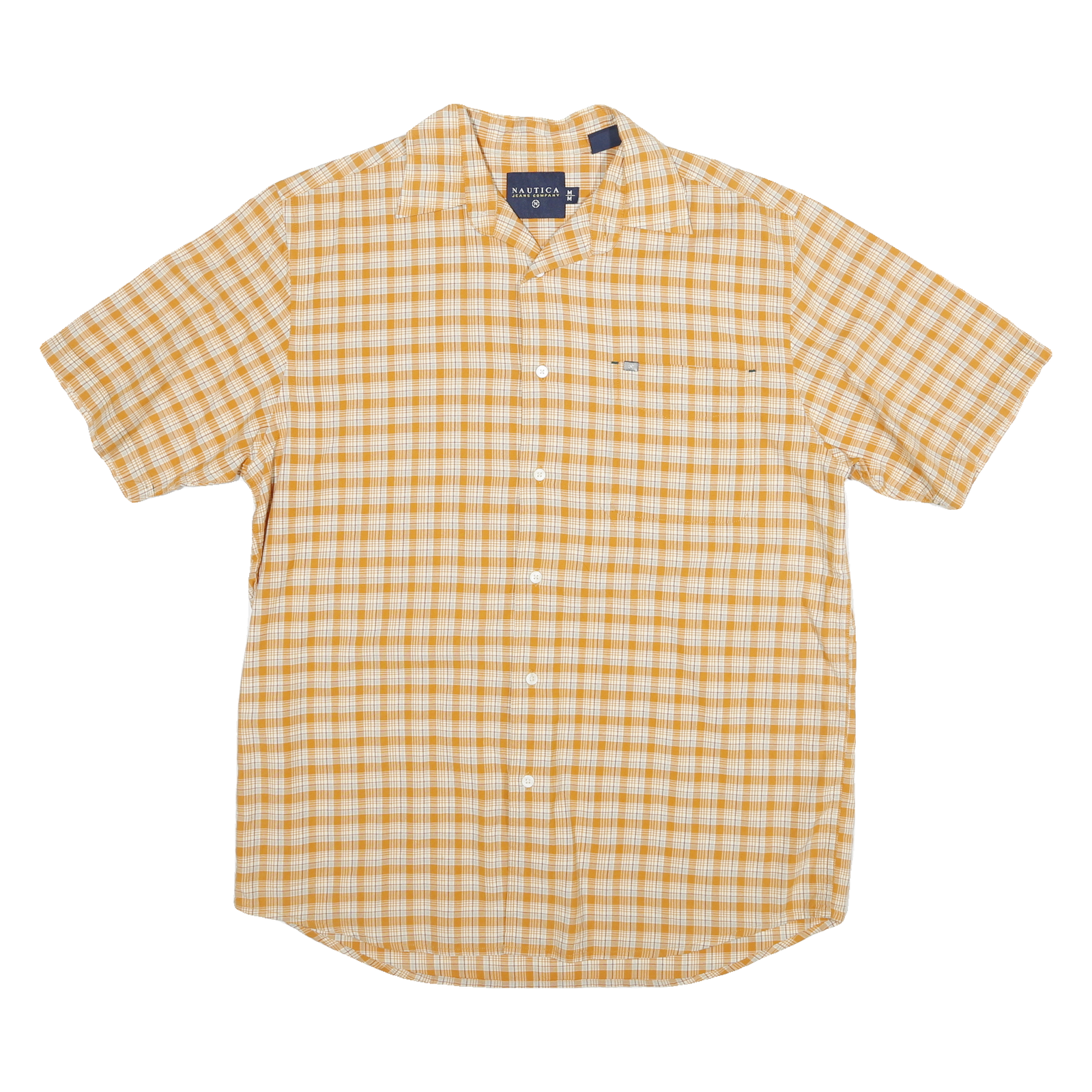 NAUTICA Mens Beige Check Short Sleeve Shirt M Cotton Blend Casual Summer Wear