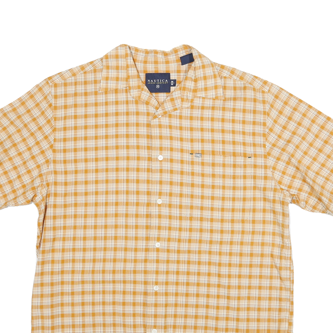 NAUTICA Mens Beige Check Short Sleeve Shirt M Cotton Blend Casual Summer Wear