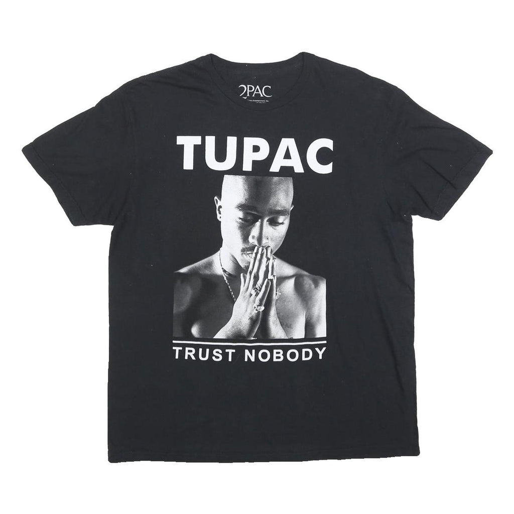 2PAC Mens Black Graphic T-Shirt L Short Sleeve Crew Neck Tupac Trust Nobody