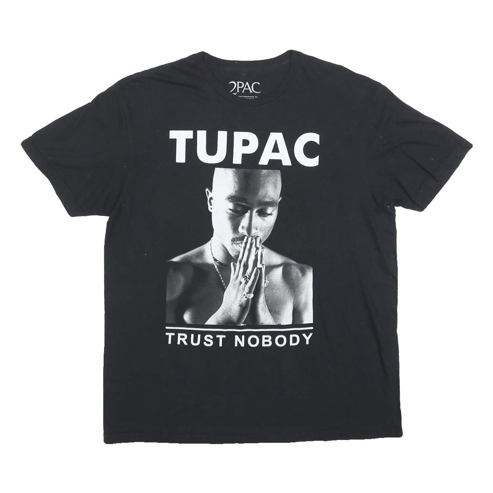 2PAC Mens Black Graphic T-Shirt L Short Sleeve Crew Neck Tupac Trust Nobody