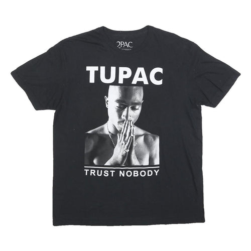 2PAC Mens Black Graphic T-Shirt L Short Sleeve Crew Neck Tupac Trust Nobody