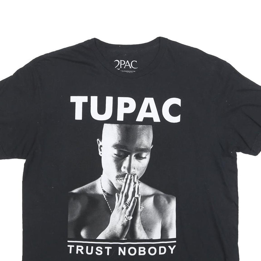 2PAC Mens Black Graphic T-Shirt L Short Sleeve Crew Neck Tupac Trust Nobody