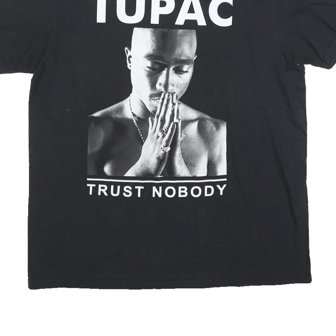 2PAC Mens Black Graphic T-Shirt L Short Sleeve Crew Neck Tupac Trust Nobody