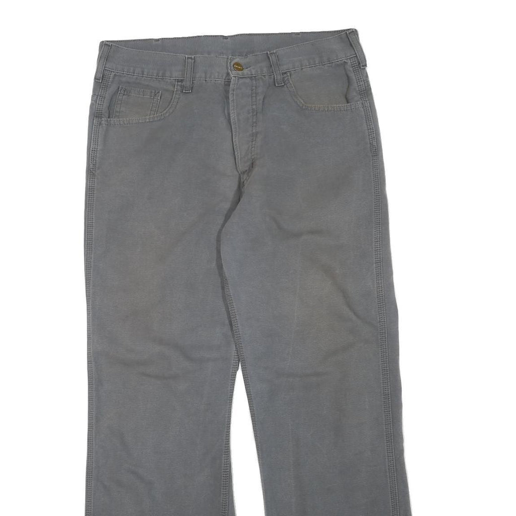 CARHARTT Mens Regular Fit Grey Cotton Blend Trousers W32 L30 Zip Closure Durable