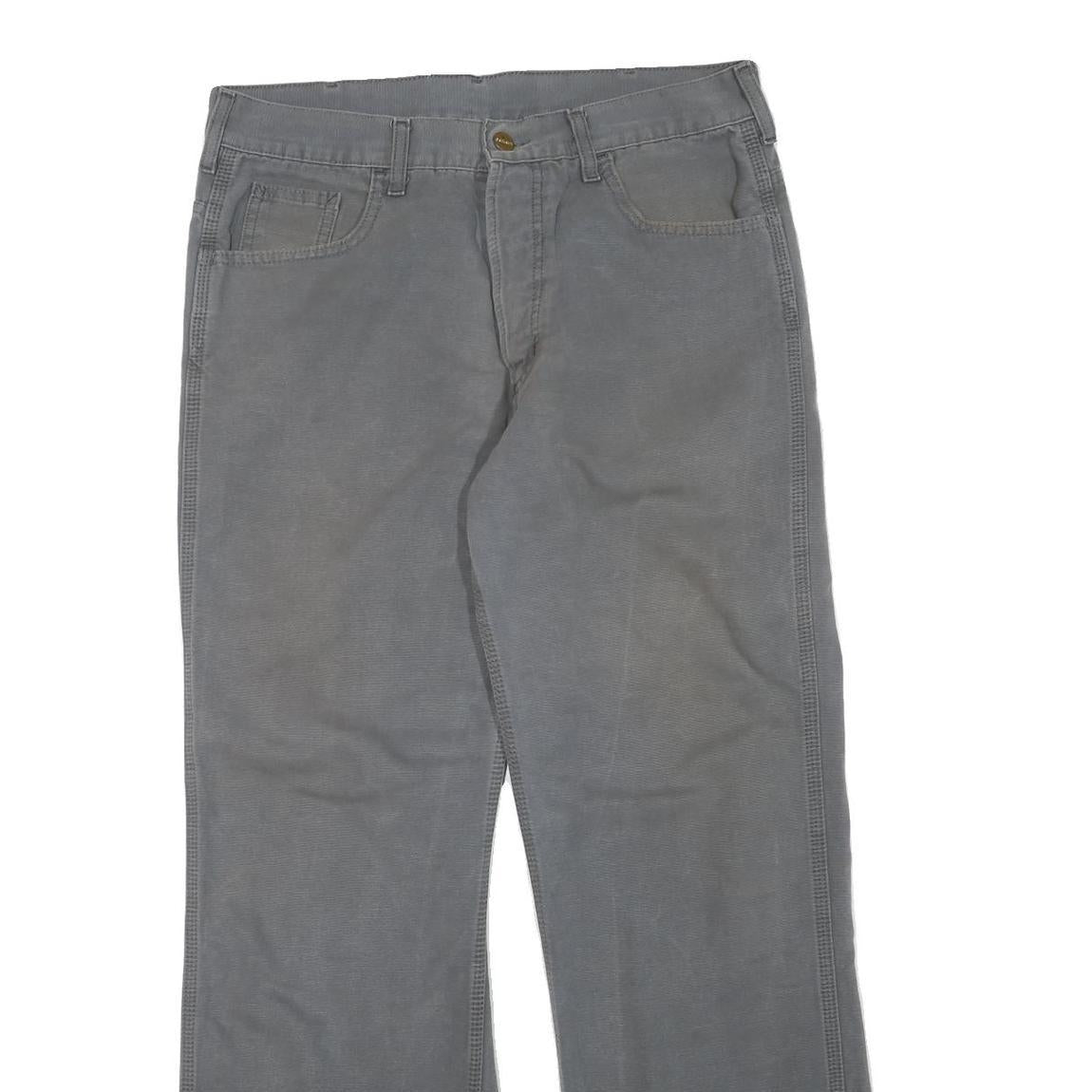 CARHARTT Mens Regular Fit Grey Cotton Blend Trousers W32 L30 Zip Closure Durable