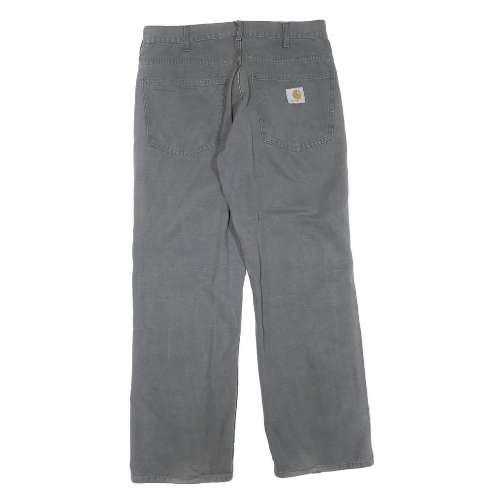 CARHARTT Mens Regular Fit Grey Cotton Blend Trousers W32 L30 Zip Closure Durable