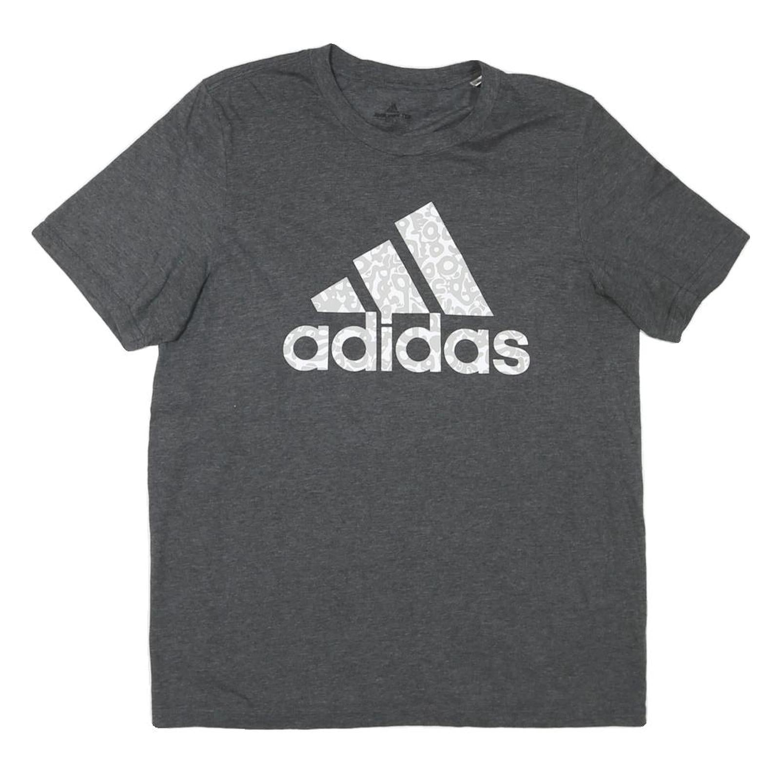 ADIDAS Mens Grey Cotton Blend T-Shirt M Short Sleeve Crew Neck Logo Graphic