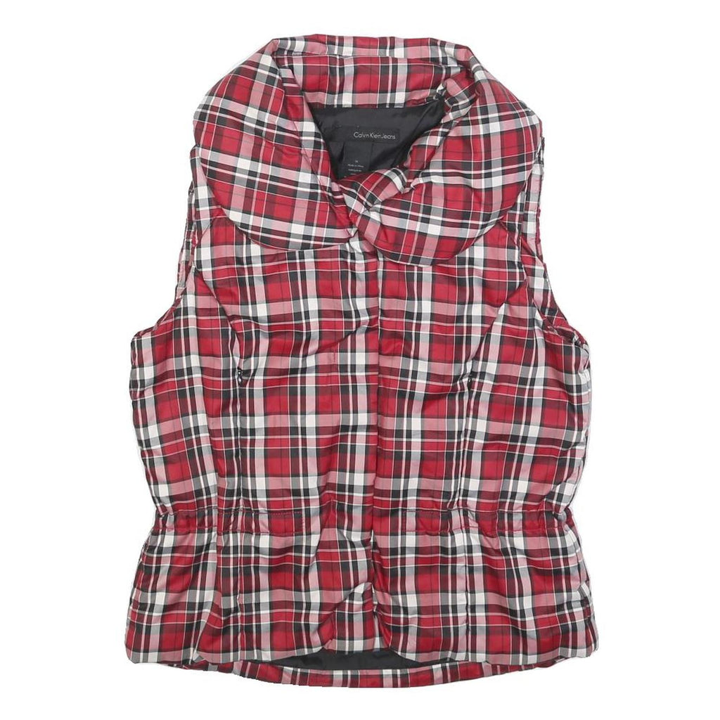 CALVIN KLEIN JEANS Womens Red & White Checked Puffer Jacket M Polyester Zip