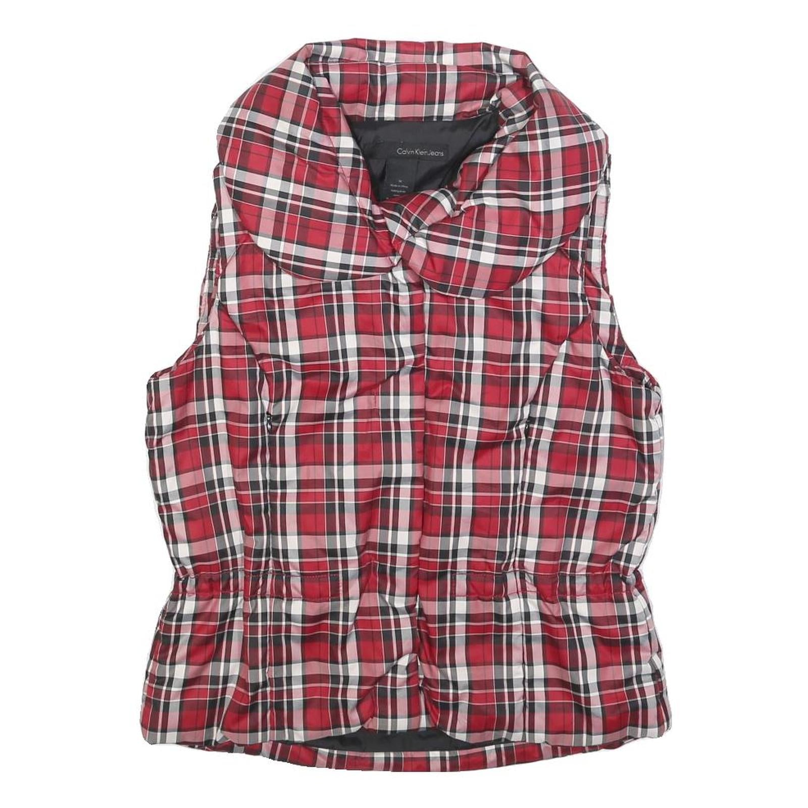 CALVIN KLEIN JEANS Womens Red & White Checked Puffer Jacket M Polyester Zip