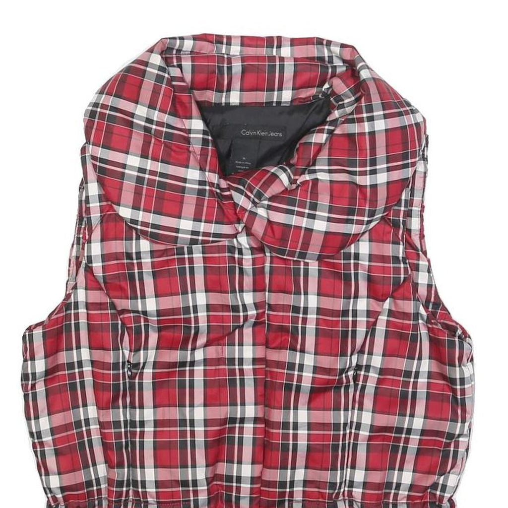 CALVIN KLEIN JEANS Womens Red & White Checked Puffer Jacket M Polyester Zip