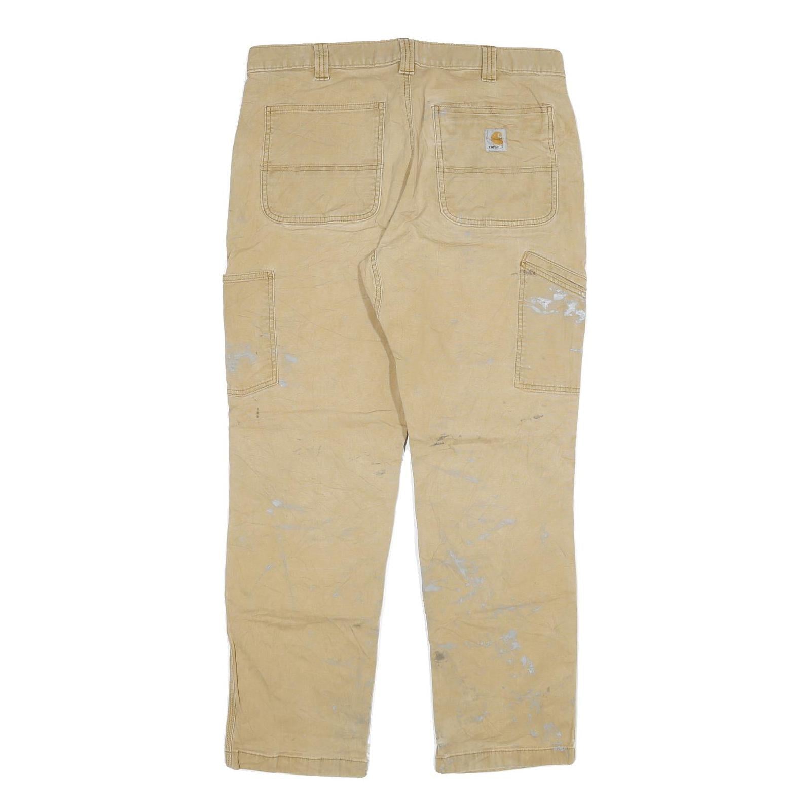 CARHARTT Mens Jeans Beige Relaxed Straight Cotton Blend W36 L32 Workwear Durable