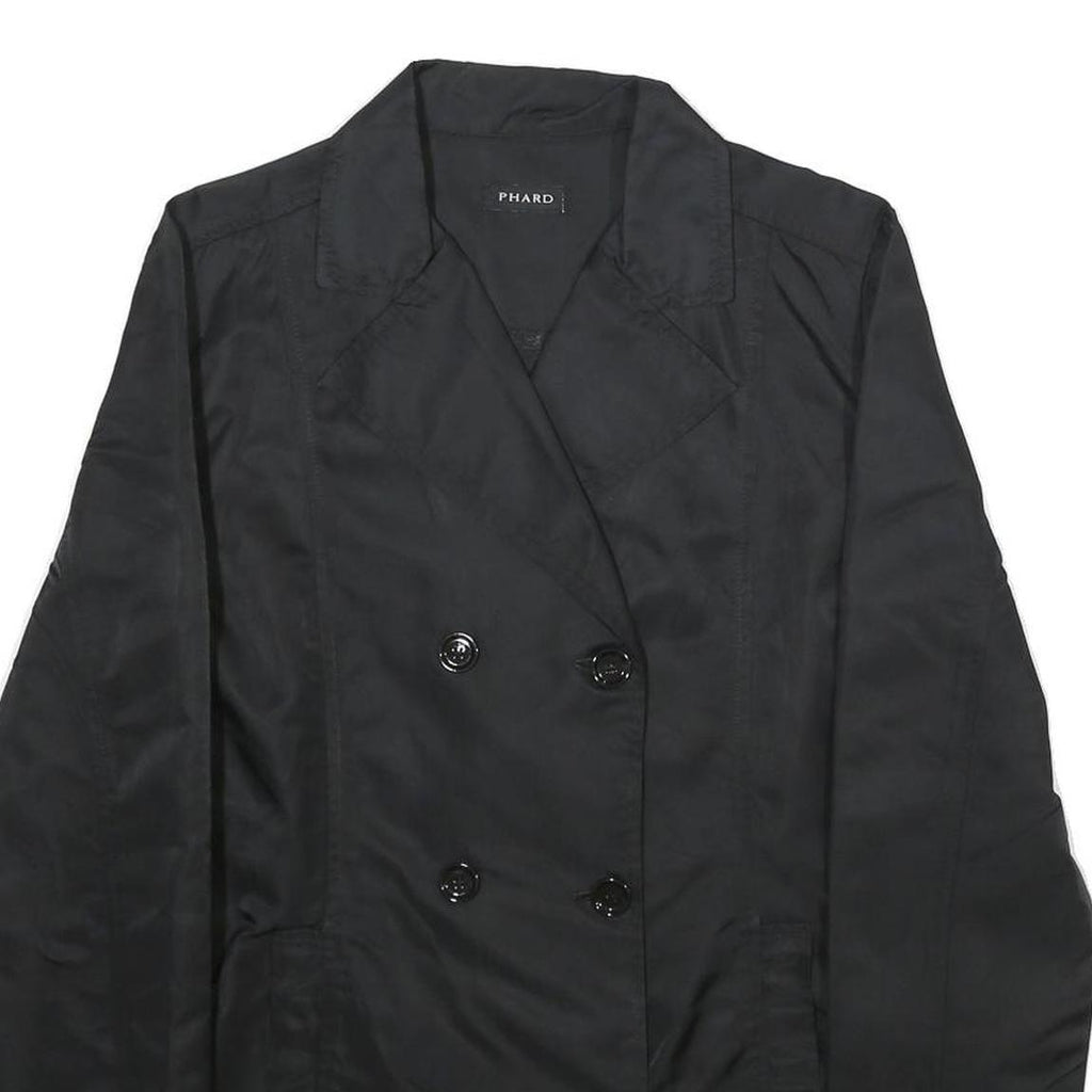 PHARD Womens Black Double Breasted Jacket L Woven Button Closure Classic