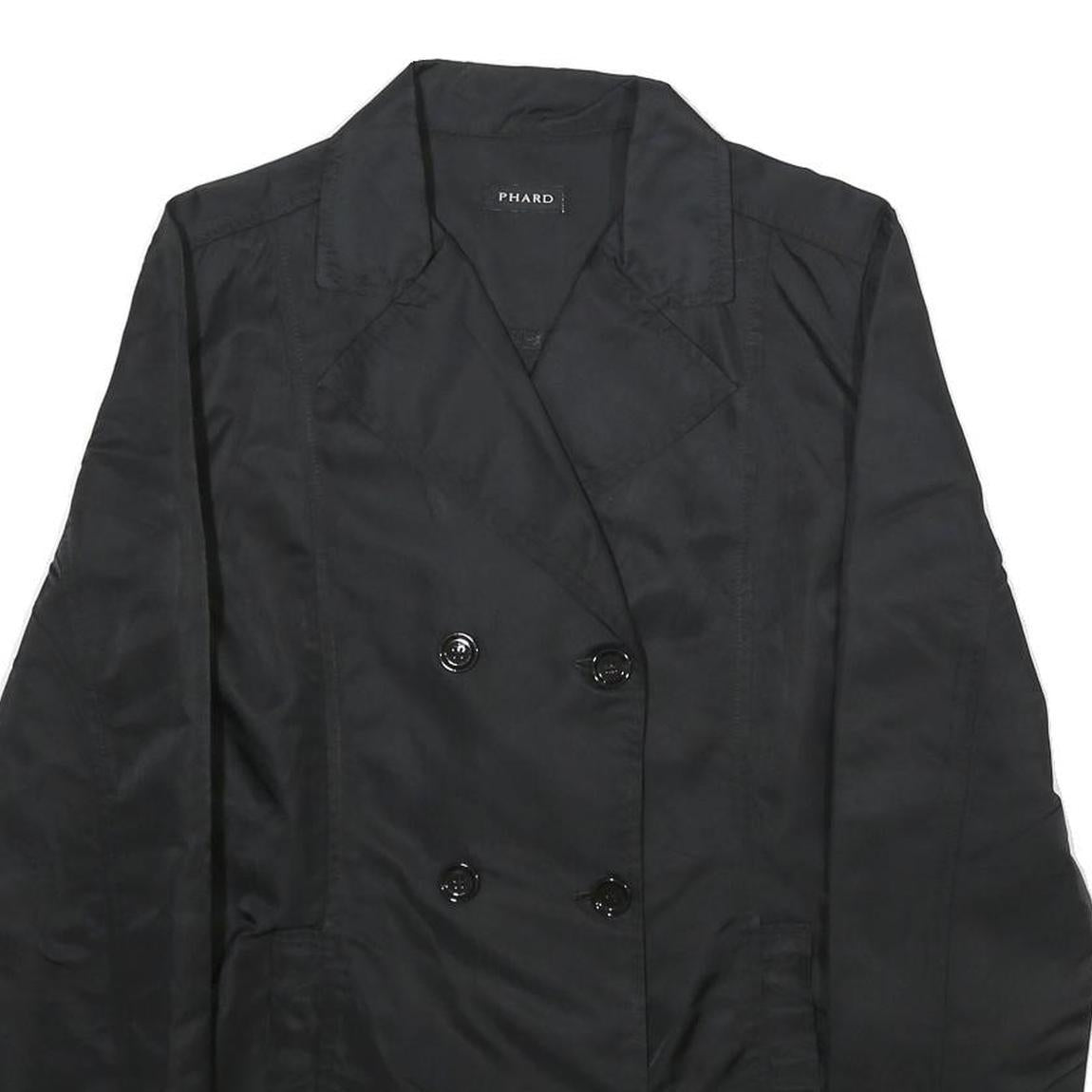 PHARD Womens Black Double Breasted Jacket L Woven Button Closure Classic