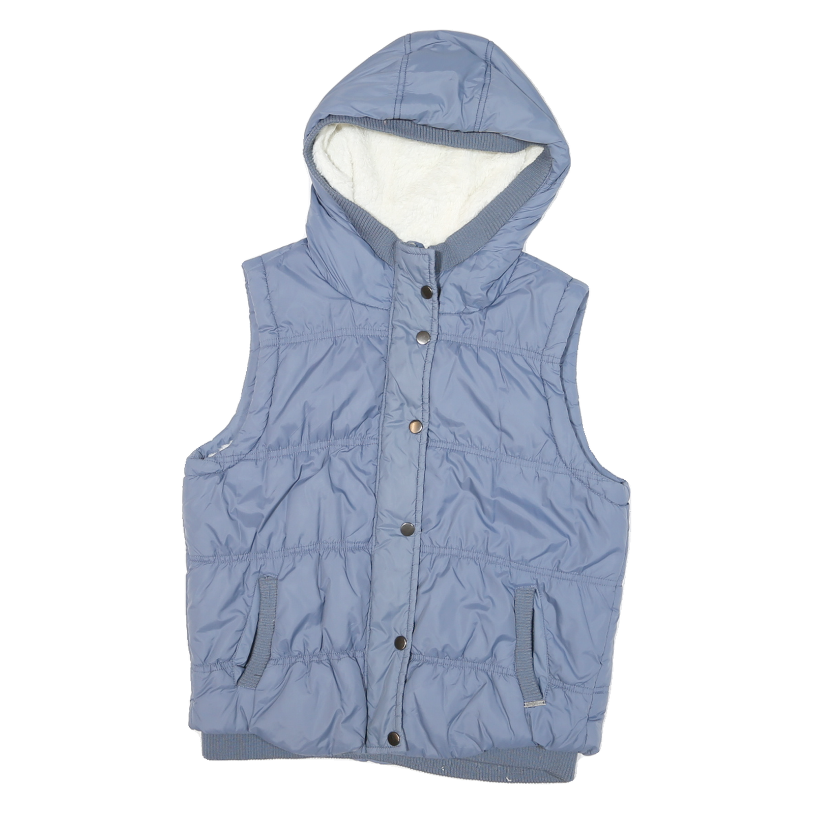 ATTRATTIVO Womens Blue Sleeveless Hooded Zip Jacket UK 10 Polyester Blend Puffer