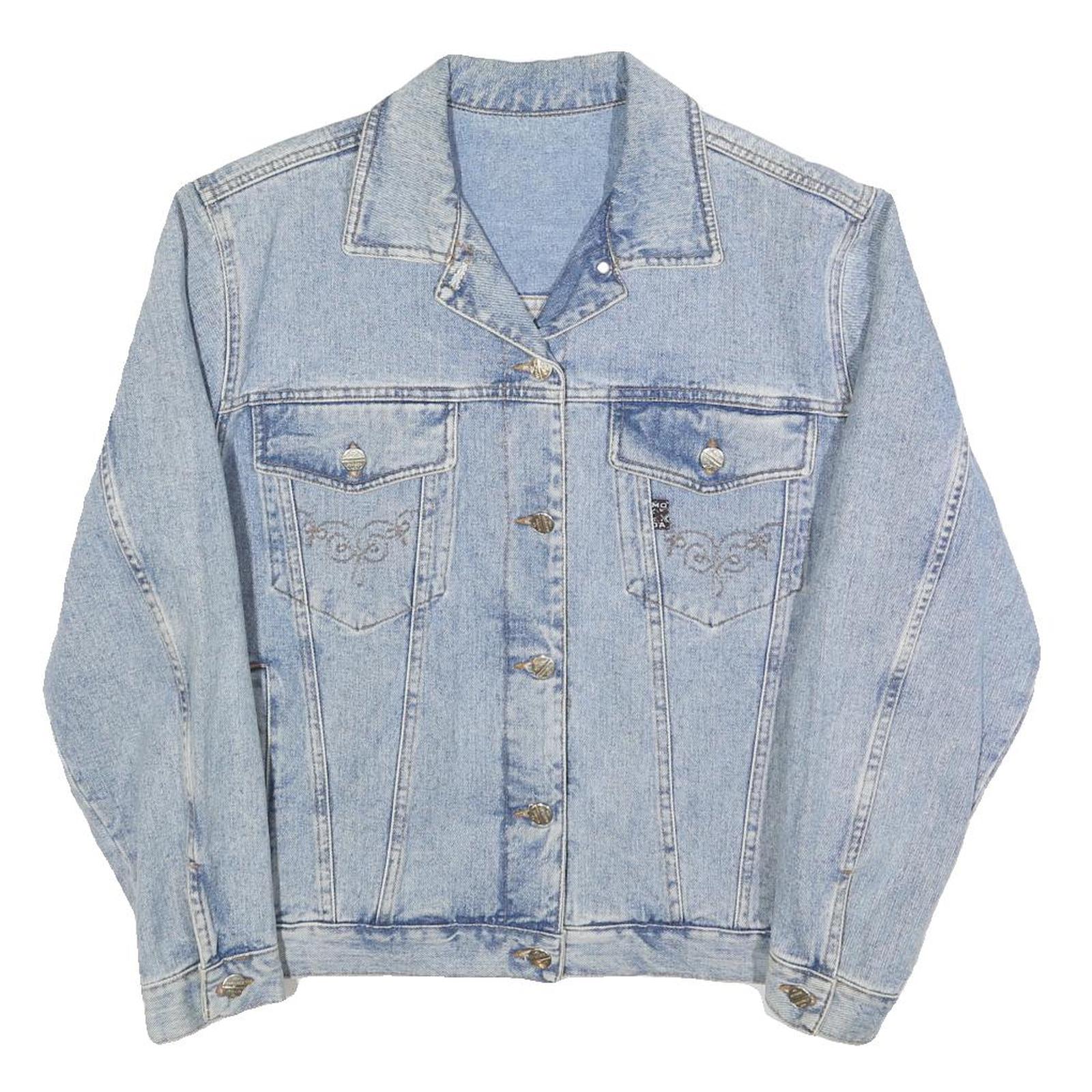 Womens Blue Light Wash Cotton Denim Button Jacket M Plain Casual Classic Fit