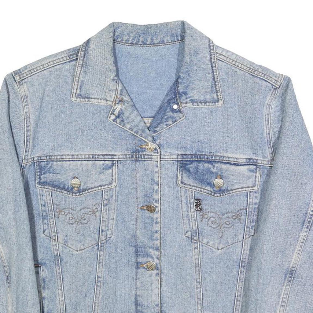 Womens Blue Light Wash Cotton Denim Button Jacket M Plain Casual Classic Fit